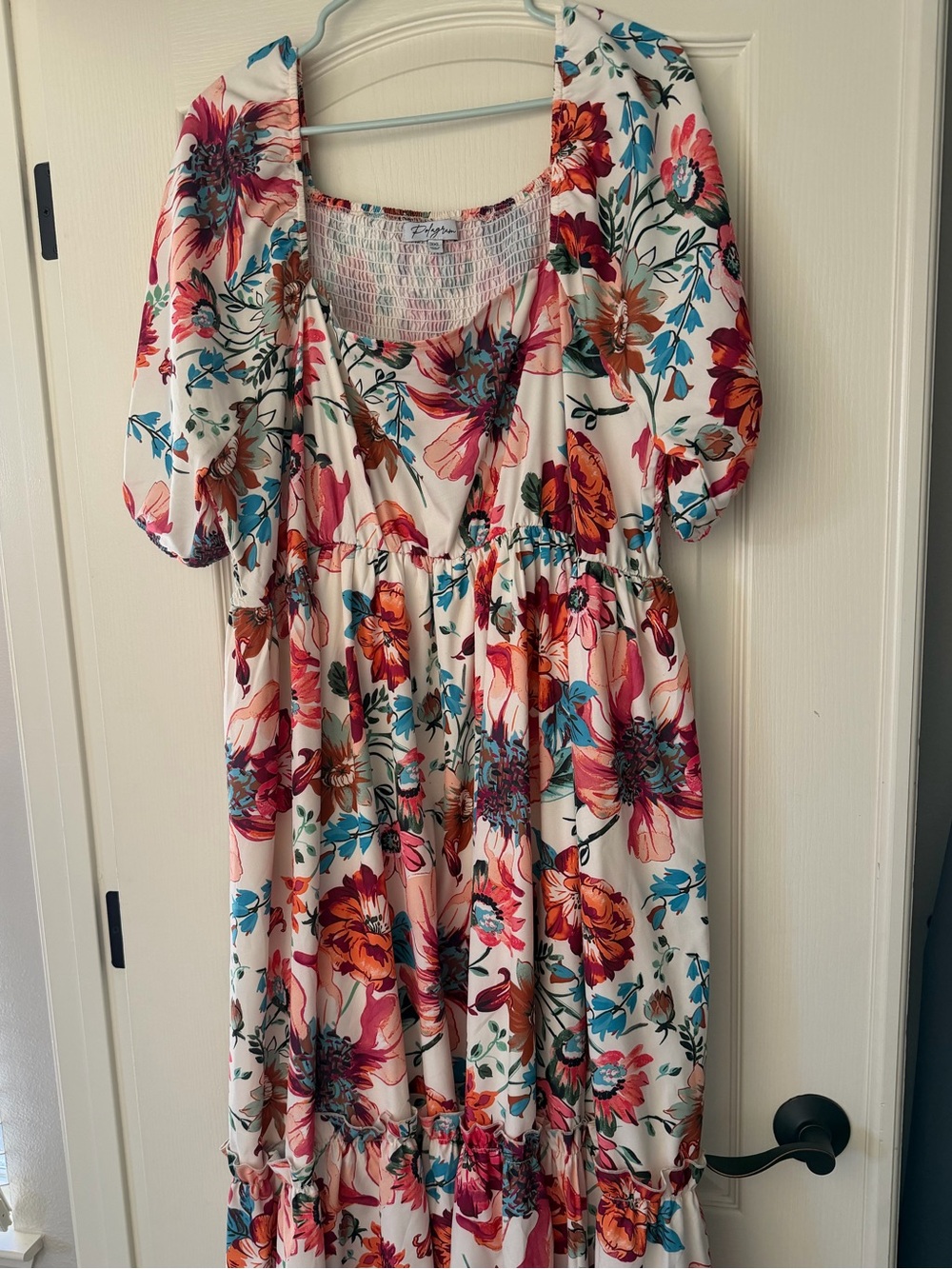 Plus sized maternity dress with Pink, Teal & Coral Accents